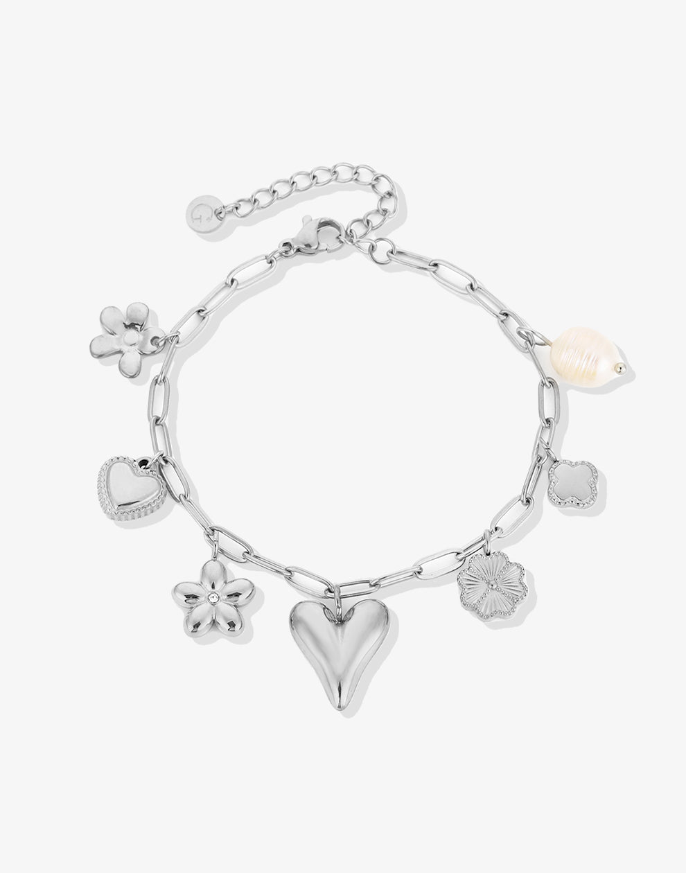 Bedelarmband bloemen en hartjes