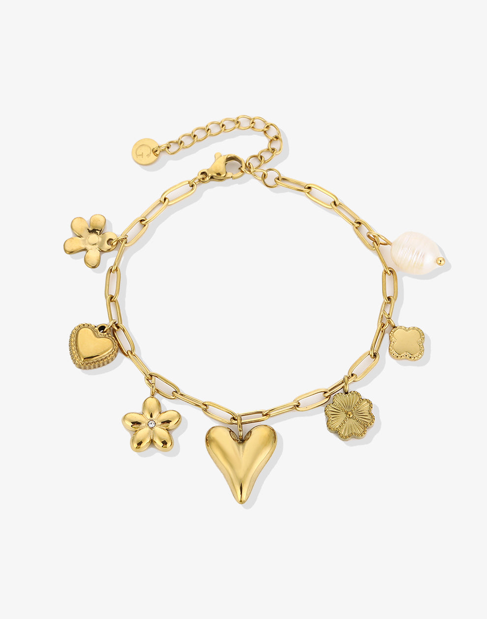 Bedelarmband bloemen en hartjes