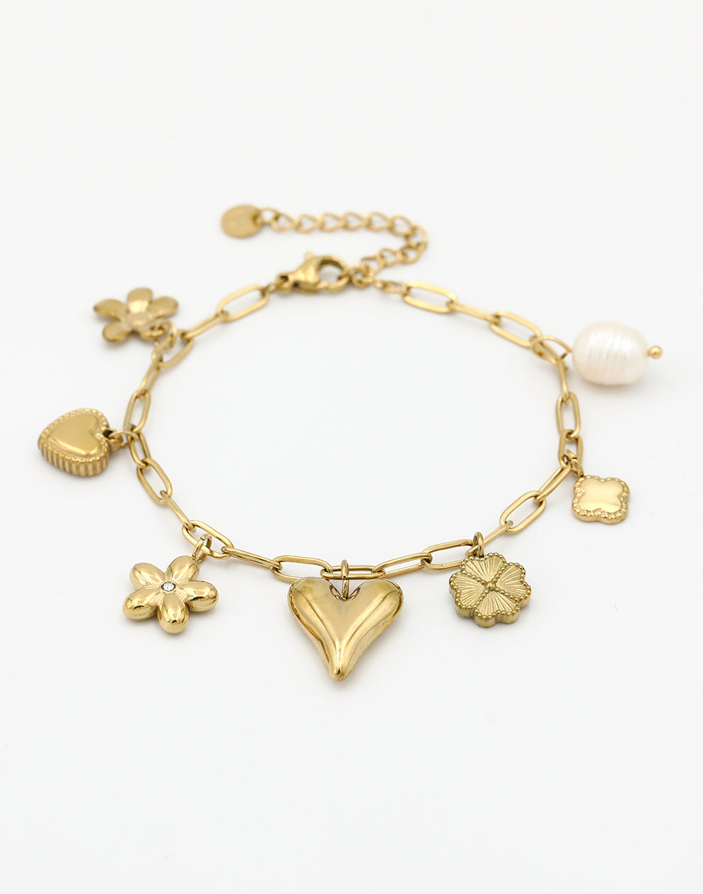 Bedelarmband bloemen en hartjes