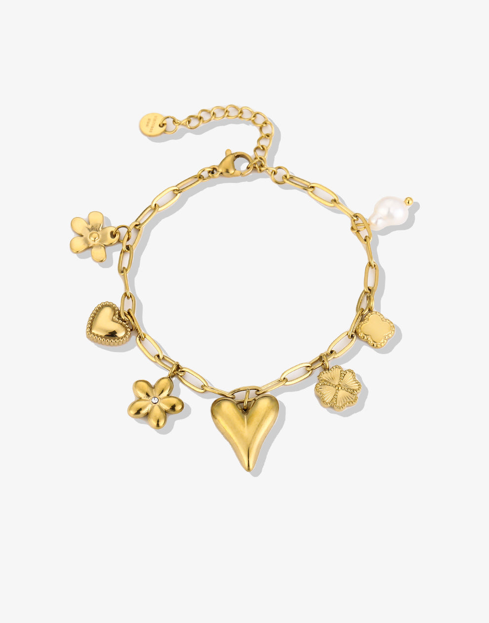 Bedelarmband bloemen en hartjes