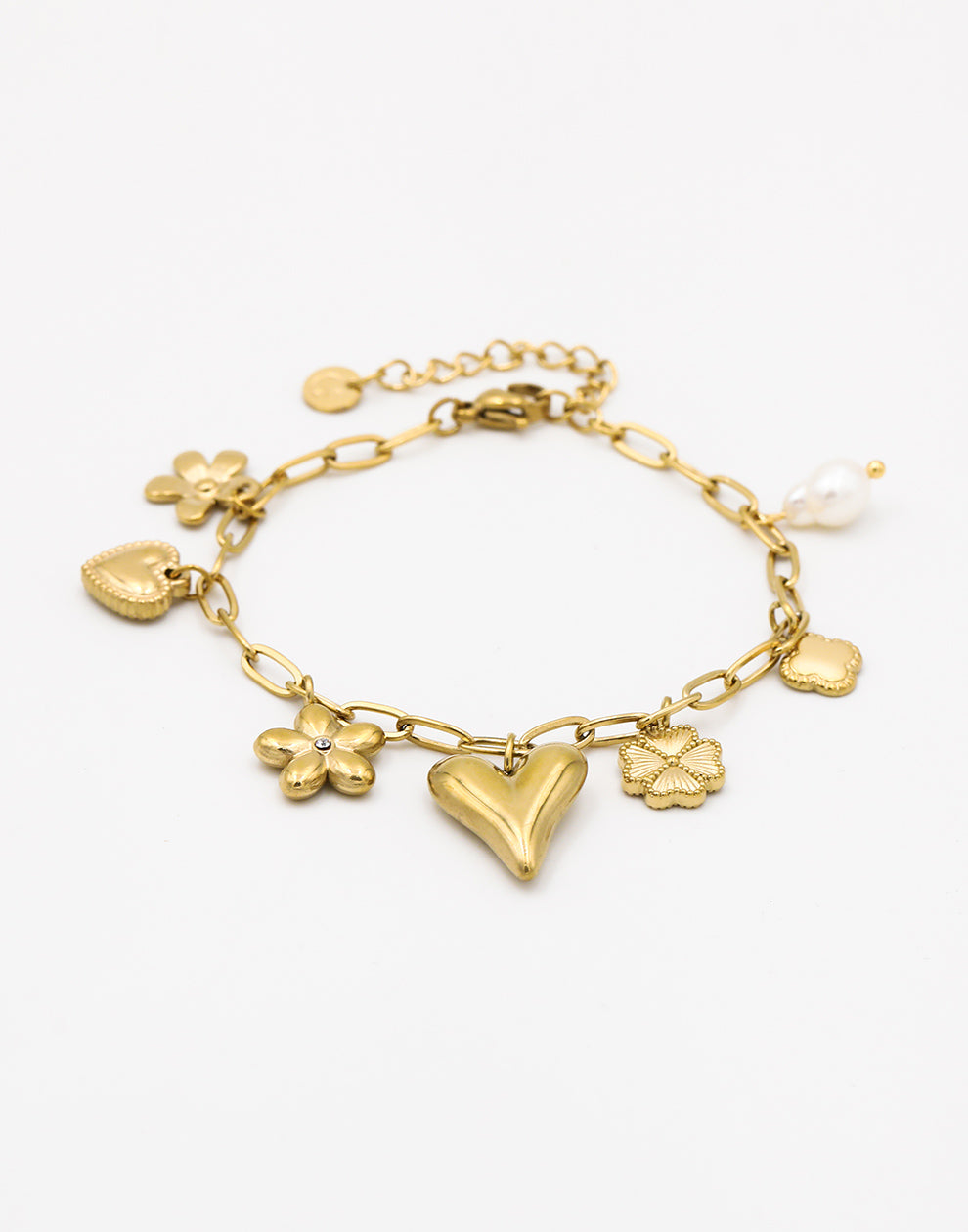 Bedelarmband bloemen en hartjes