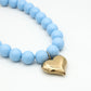 Kralenketting pastel met hart blauw