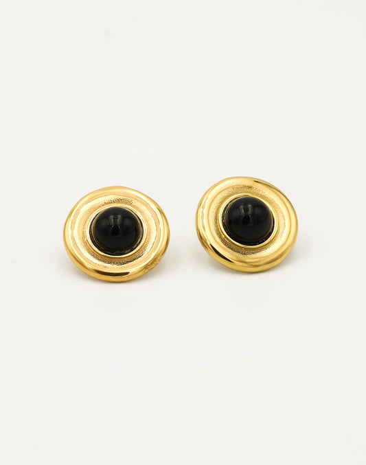 Statement oorsteker vintage zwarte steen goudkleurig