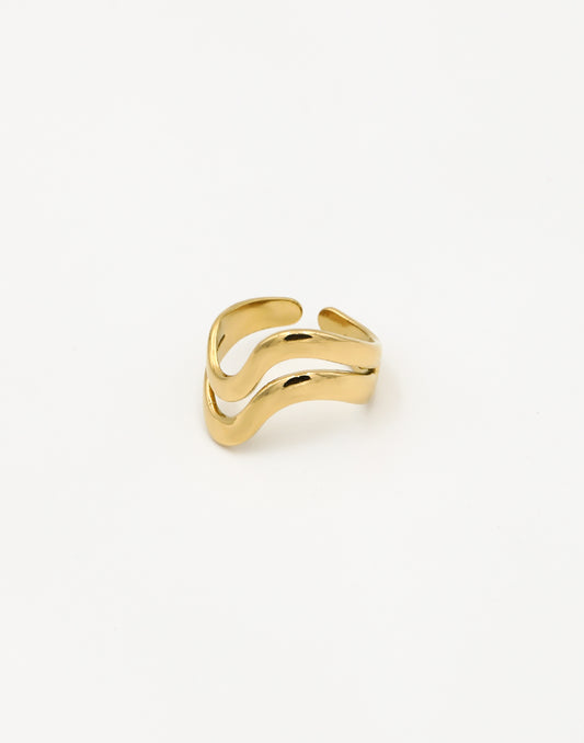 ring double wave goudkleurig