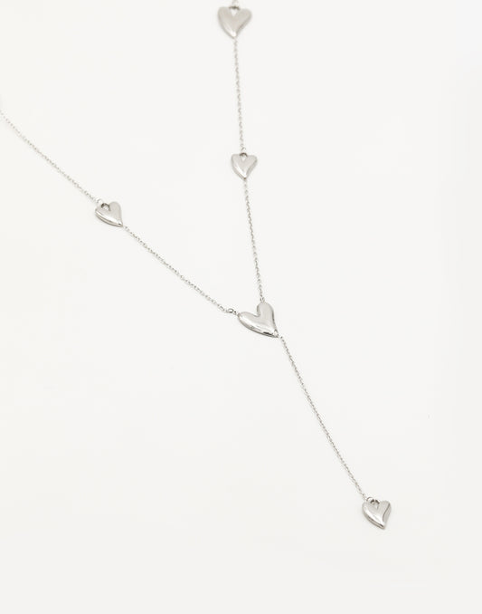 Y-ketting vintage hartjes zilverkleurig