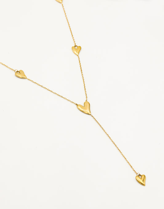 Y-ketting vintage hartjes goudkleurig