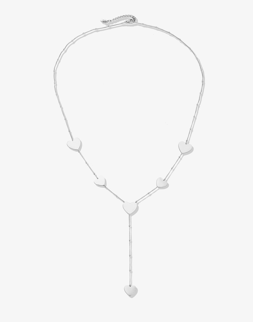 Y ketting platte hartjes zilverkleurig