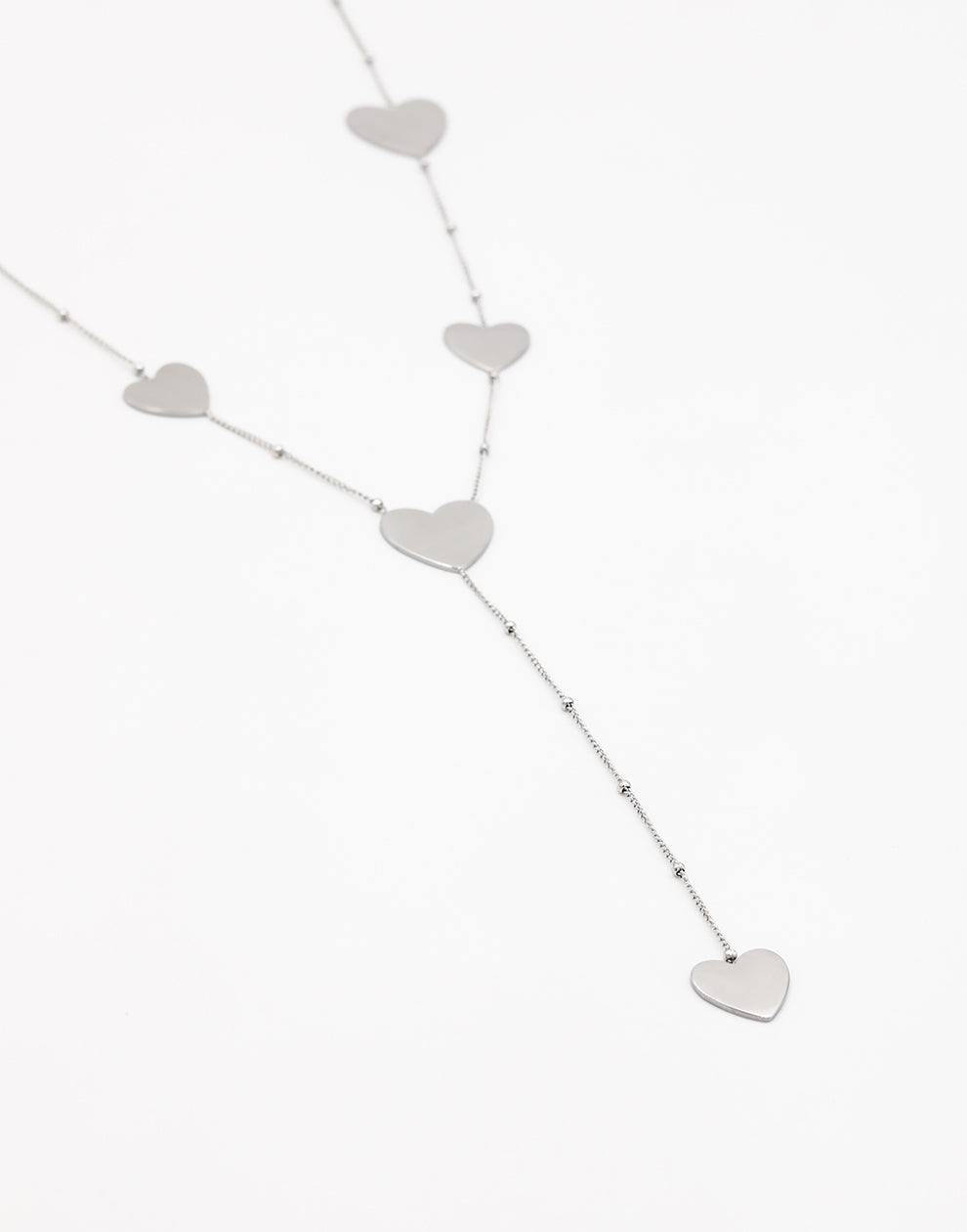 Y ketting platte hartjes zilverkleurig