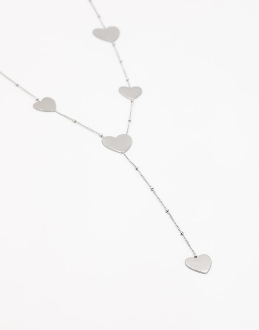 Y ketting platte hartjes zilverkleurig