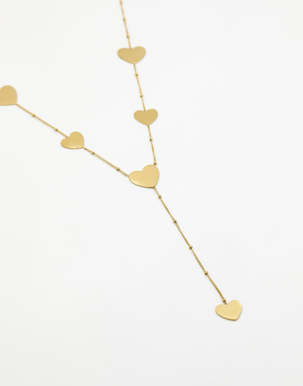 Y ketting platte hartjes goudkleurig