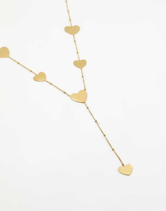 Y ketting platte hartjes goudkleurig