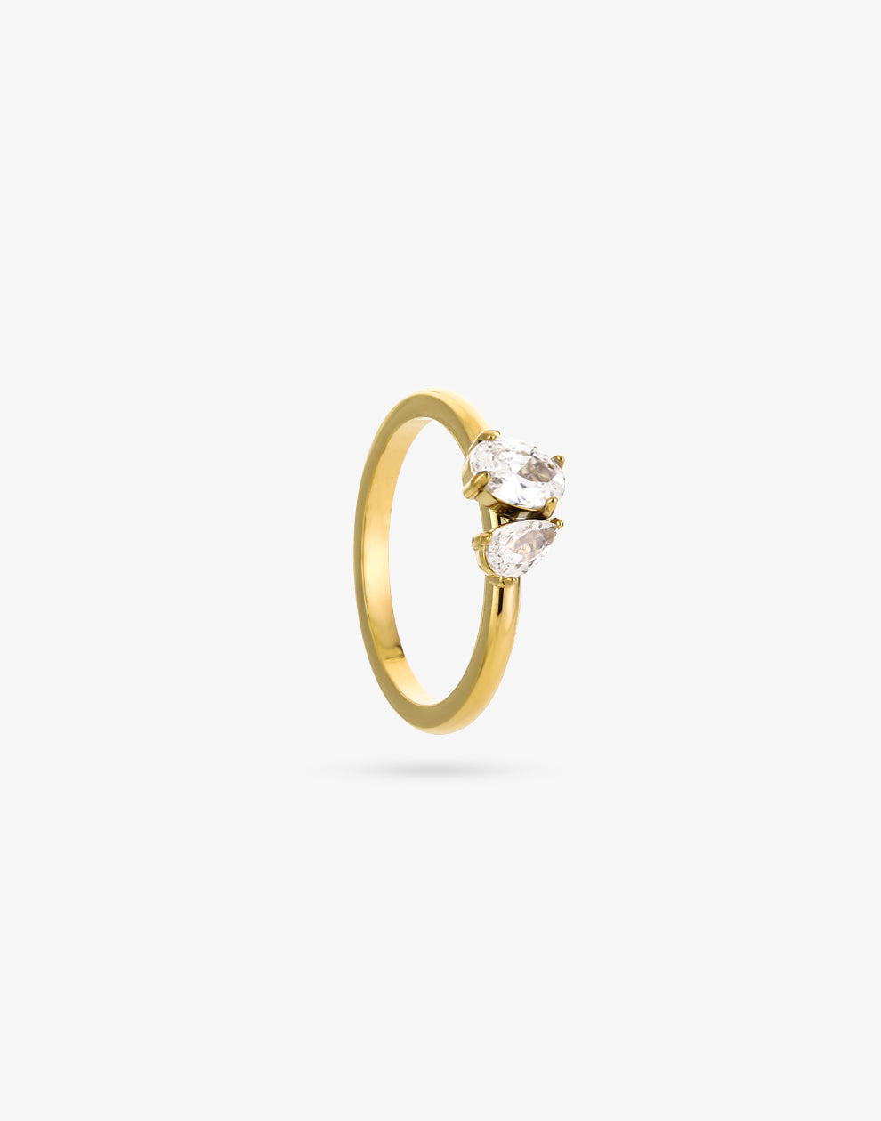 Ring dubbele steen goudkleurig