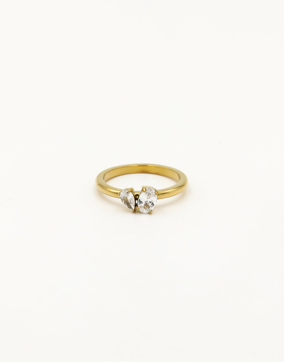 Ring dubbele steen goudkleurig