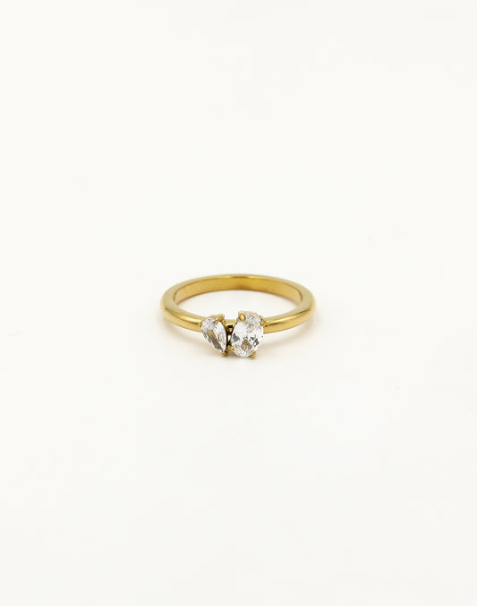 Ring dubbele steen goudkleurig