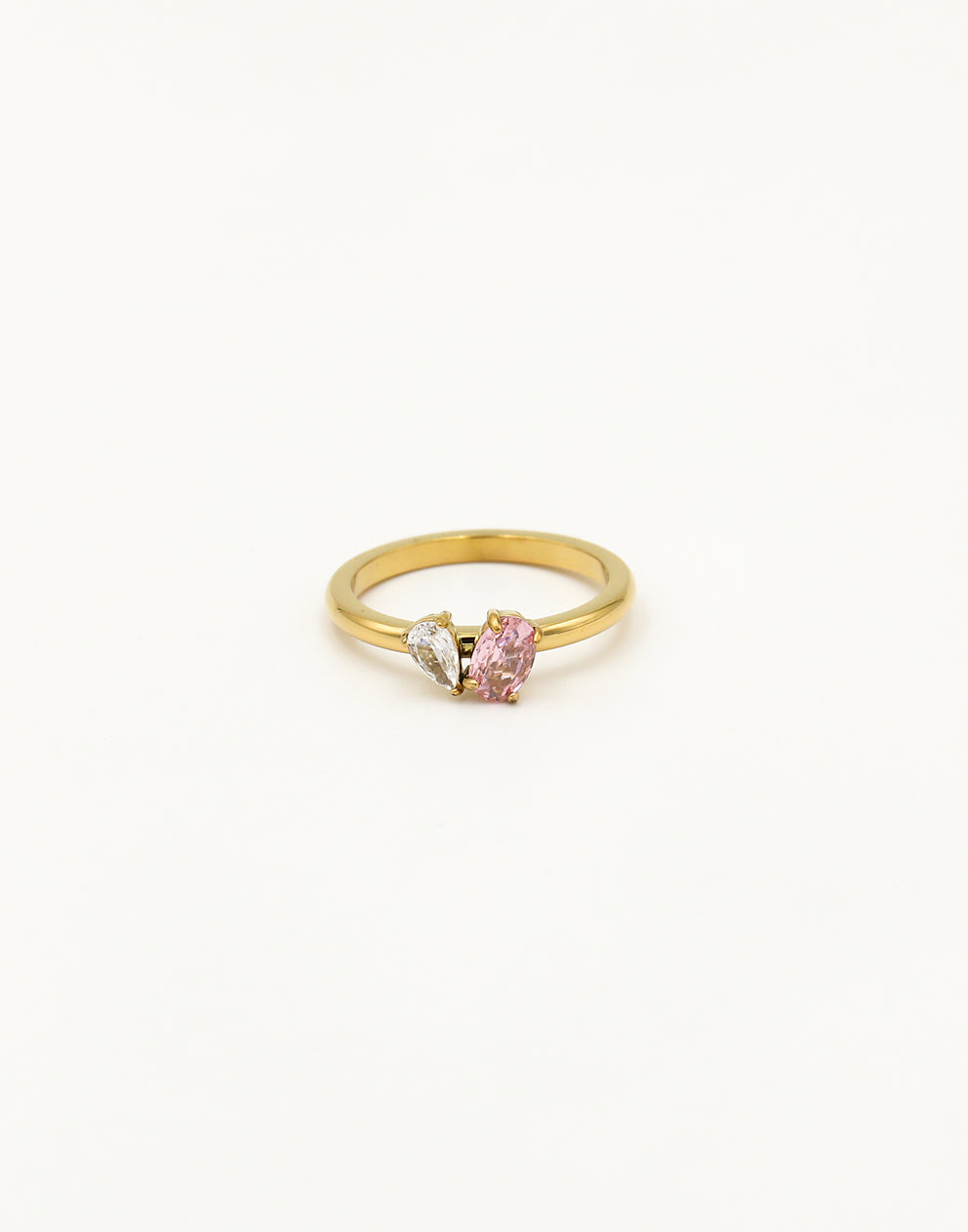 Ring dubbele steen roze crystal