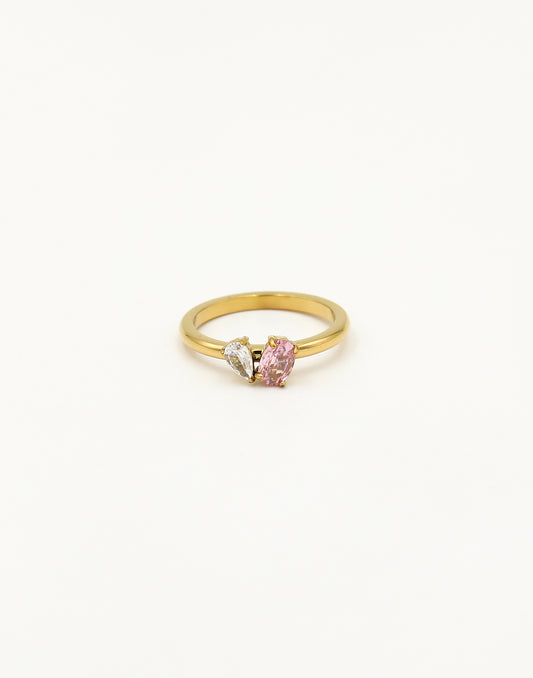 Ring dubbele steen roze crystal