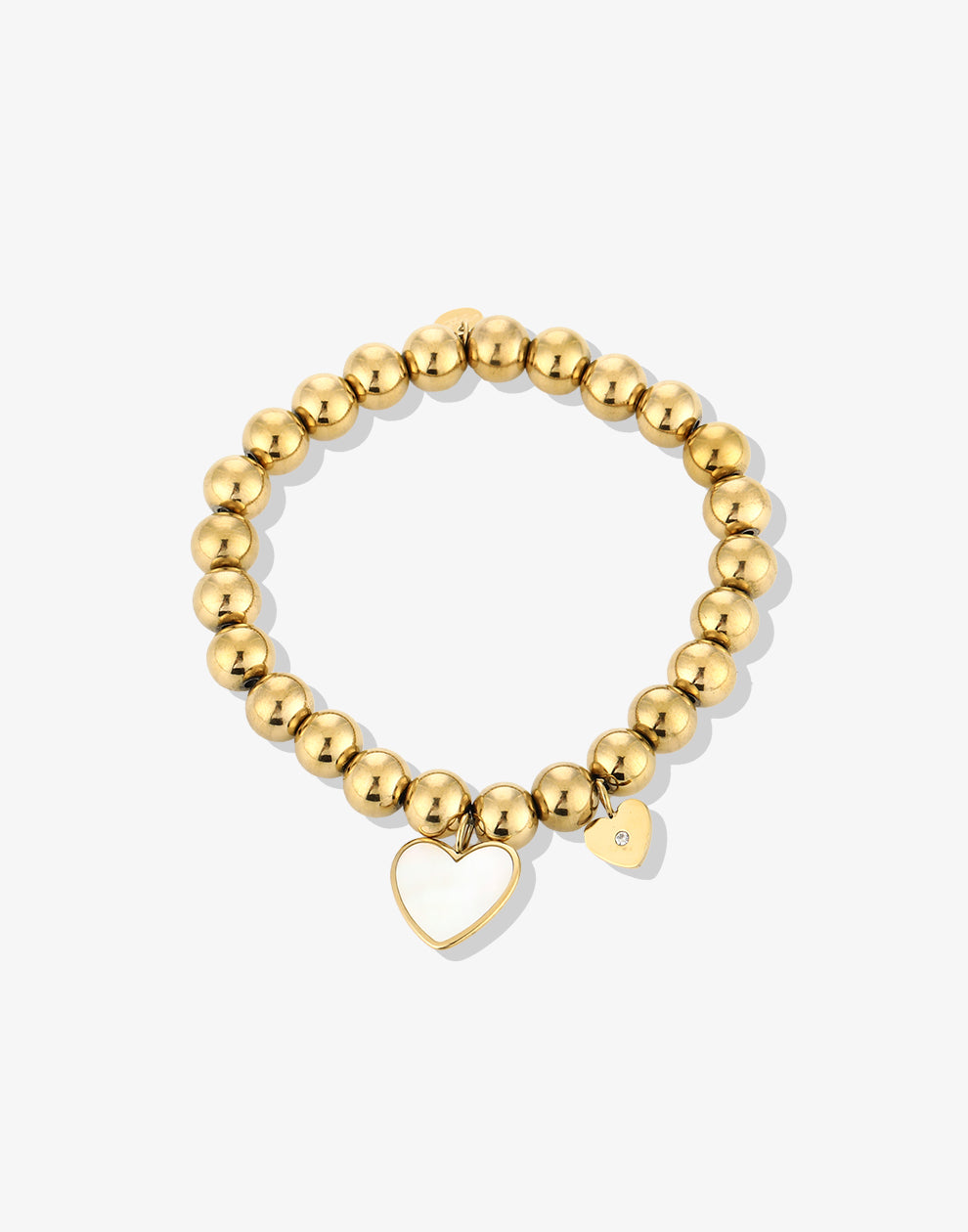 Stretch armband gouden bolletjes met hartjes goudkleurig