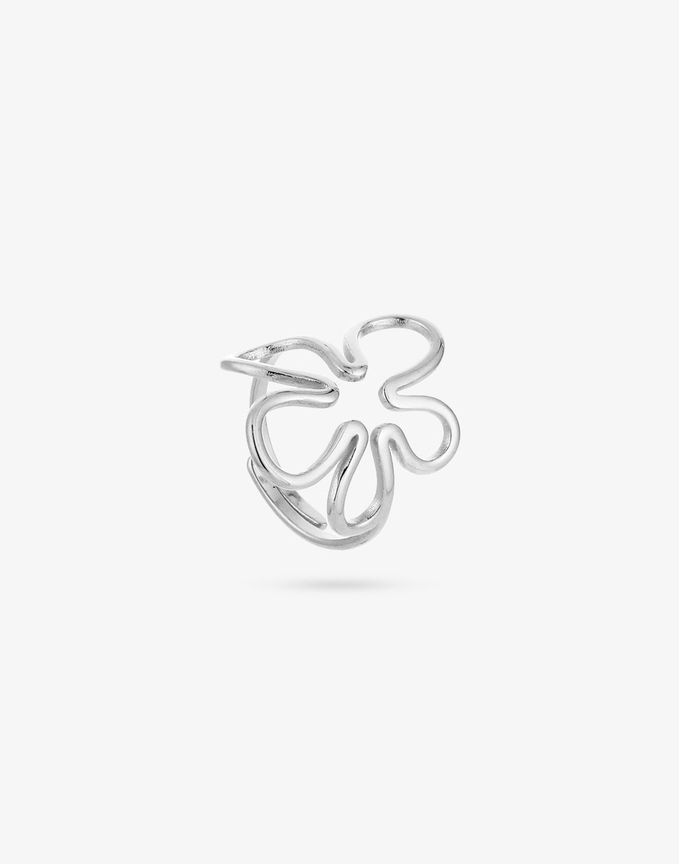 Ring open bloem zilverkleurig