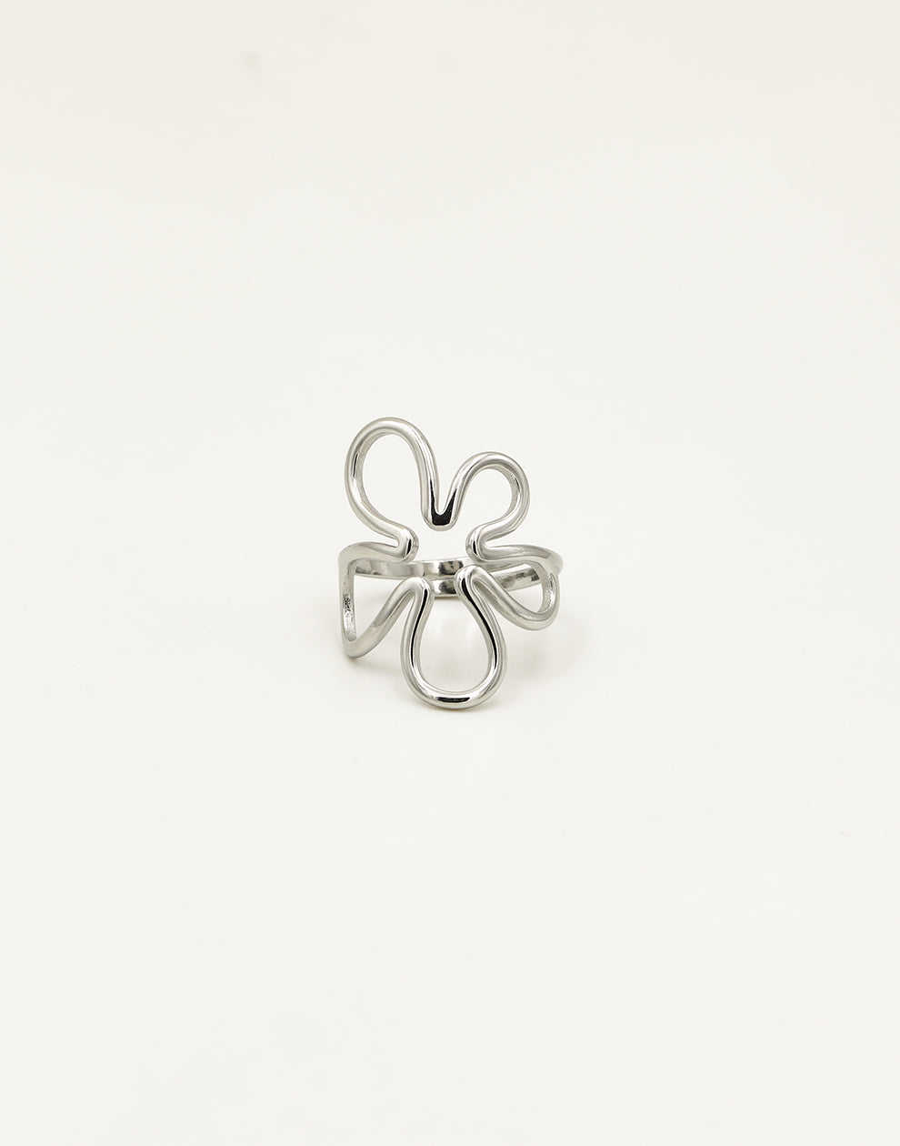 Ring open bloem zilverkleurig