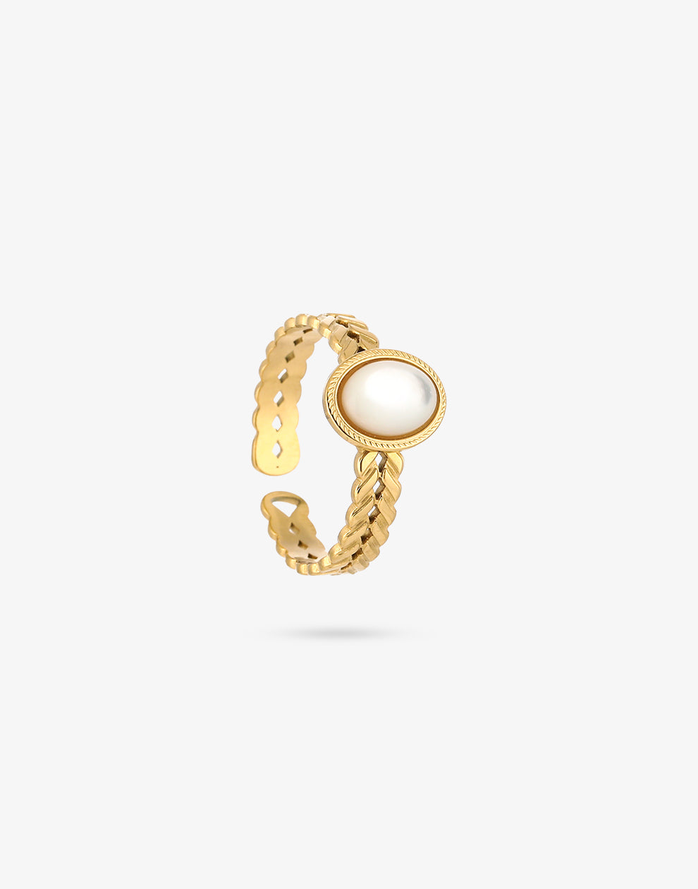 Schakelring met ovale steen wit