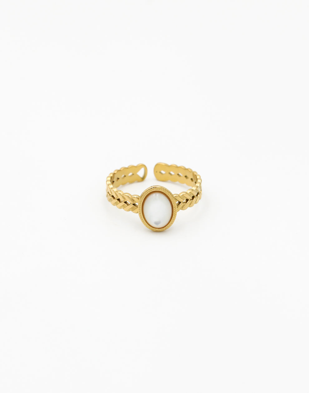 Schakelring met ovale steen wit