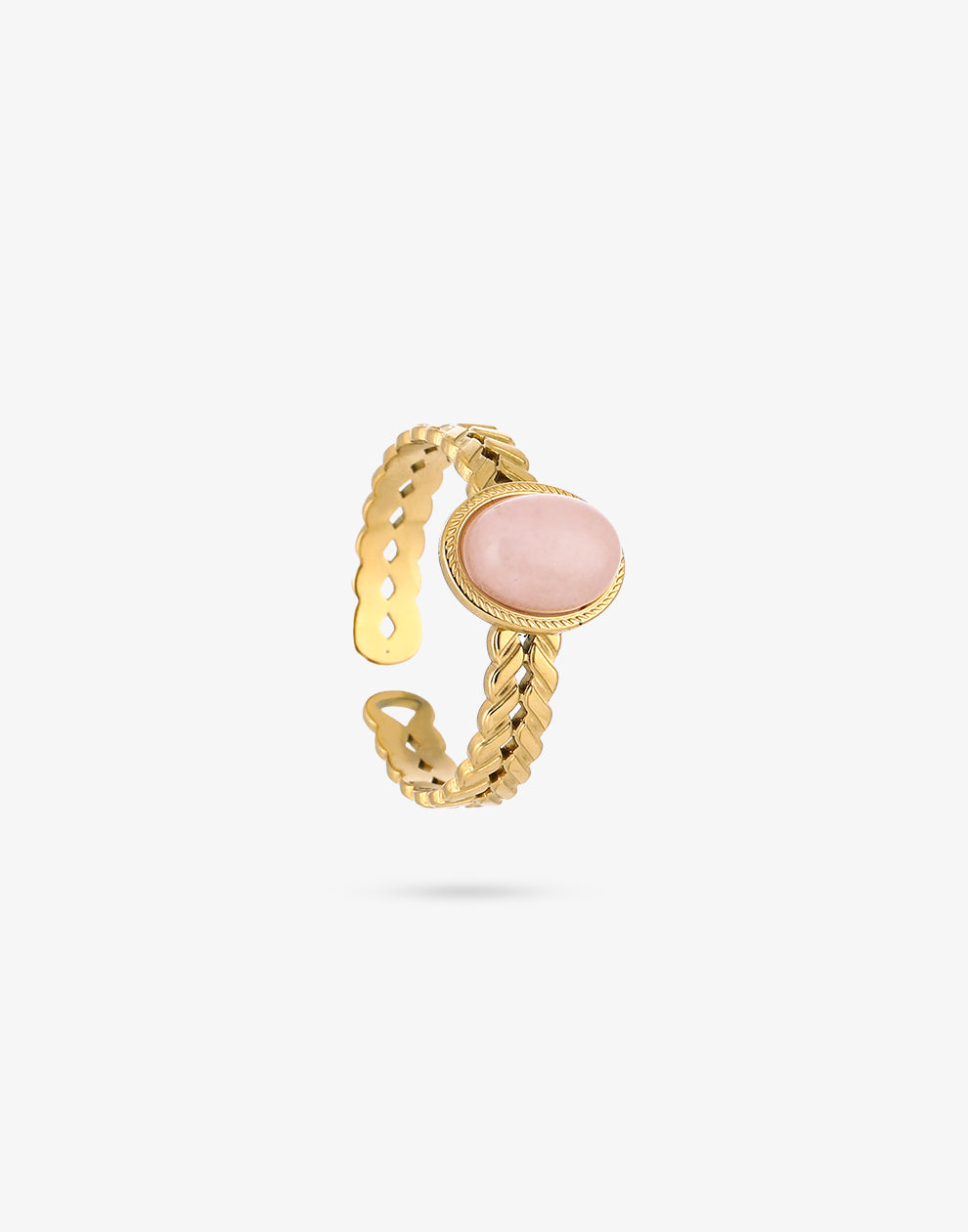 Schakelring met ovale steen roze