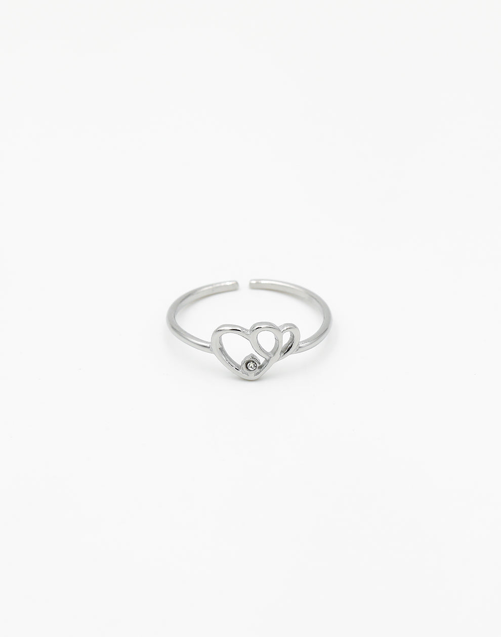 Ring verbonden hartjes met steen zilverkleurig