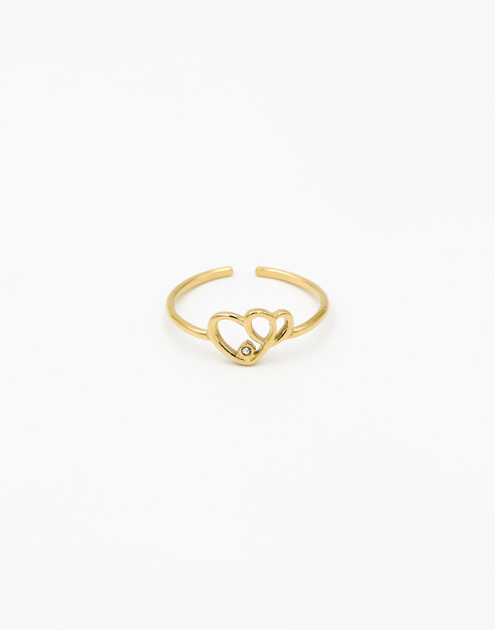 Ring verbonden hartjes met steen goudkleurig