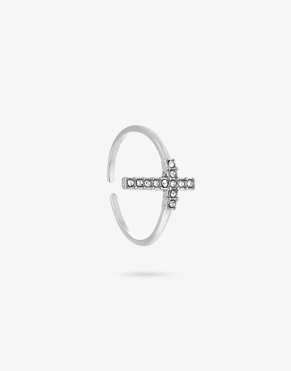 Ring met kruis strass zilverkleurig