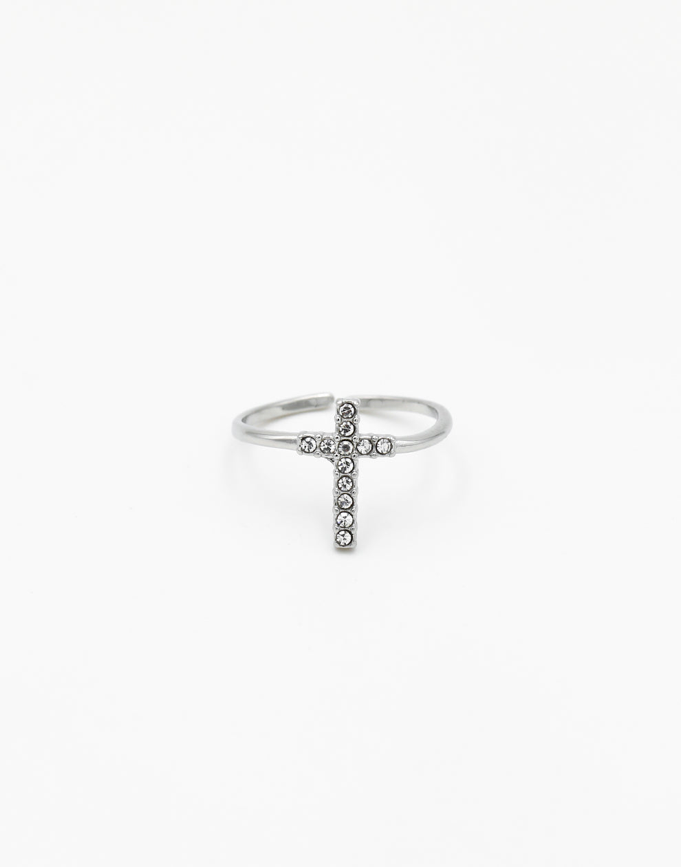 Ring met kruis strass zilverkleurig