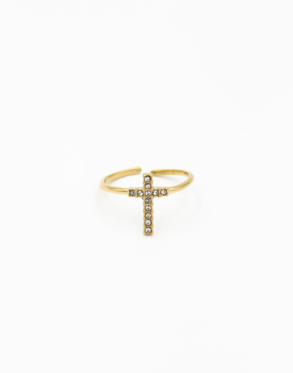Ring met kruis strass goudkleurig