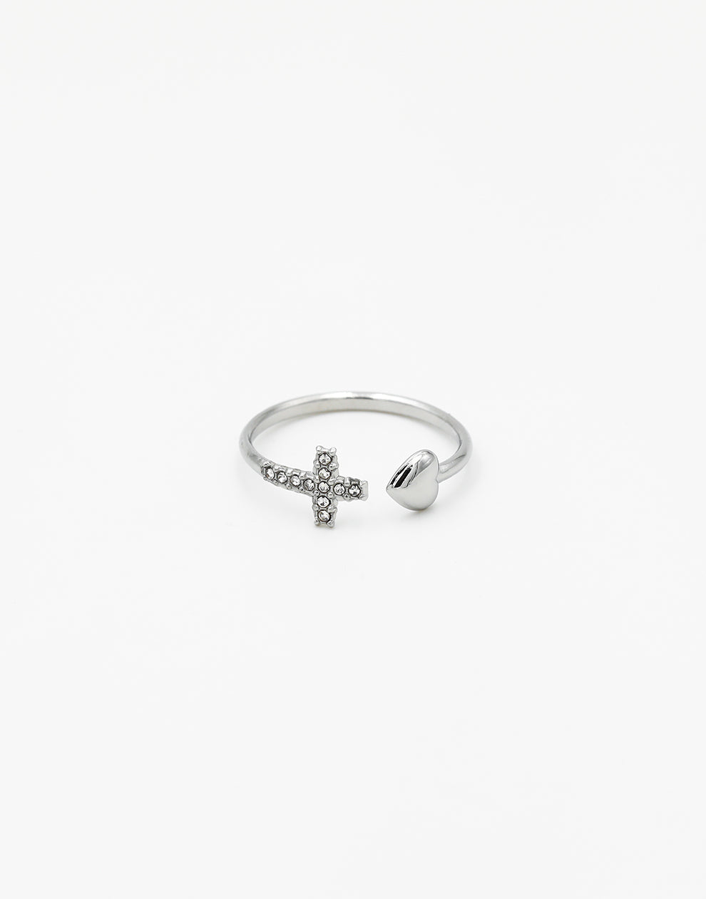 Ring hartje en kruis zilverkleurig