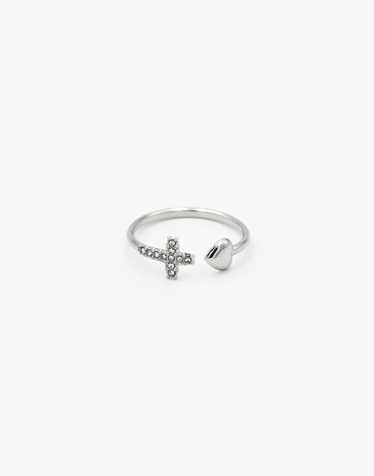 Ring hartje en kruis zilverkleurig