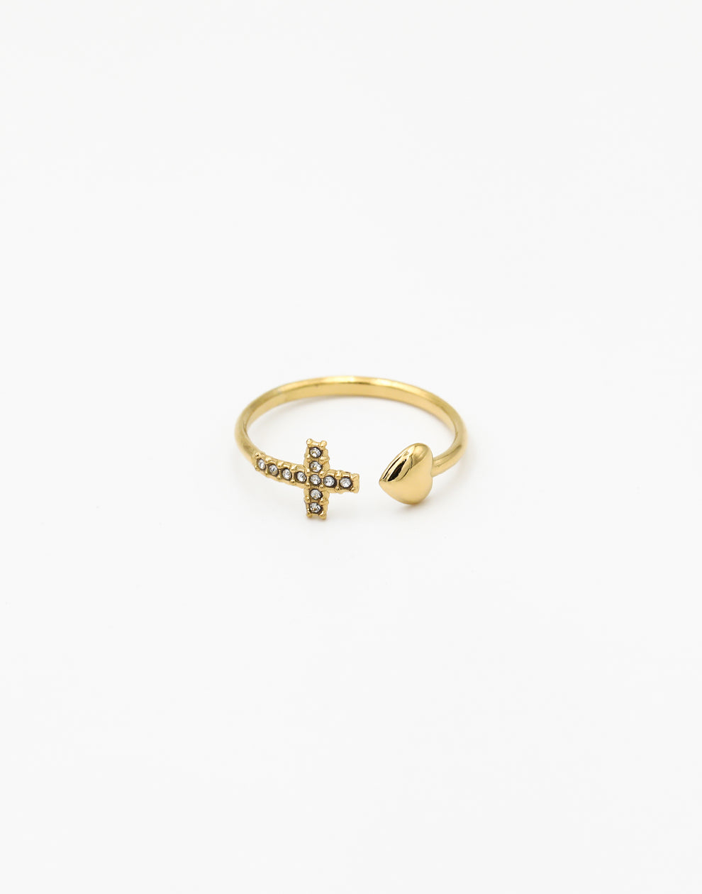 Ring hartje en kruis goudkleurig
