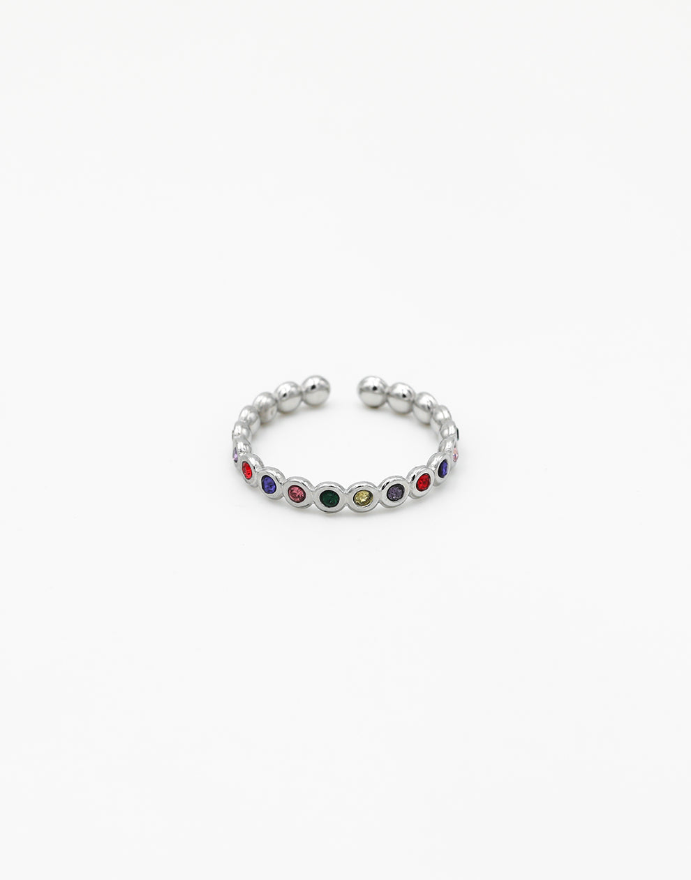 Ring bolletjes rainbow zilverkleurig