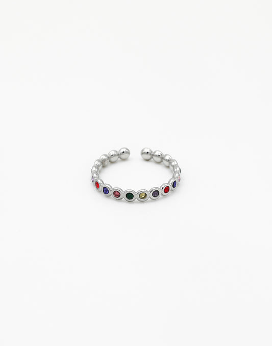 Ring bolletjes rainbow zilverkleurig
