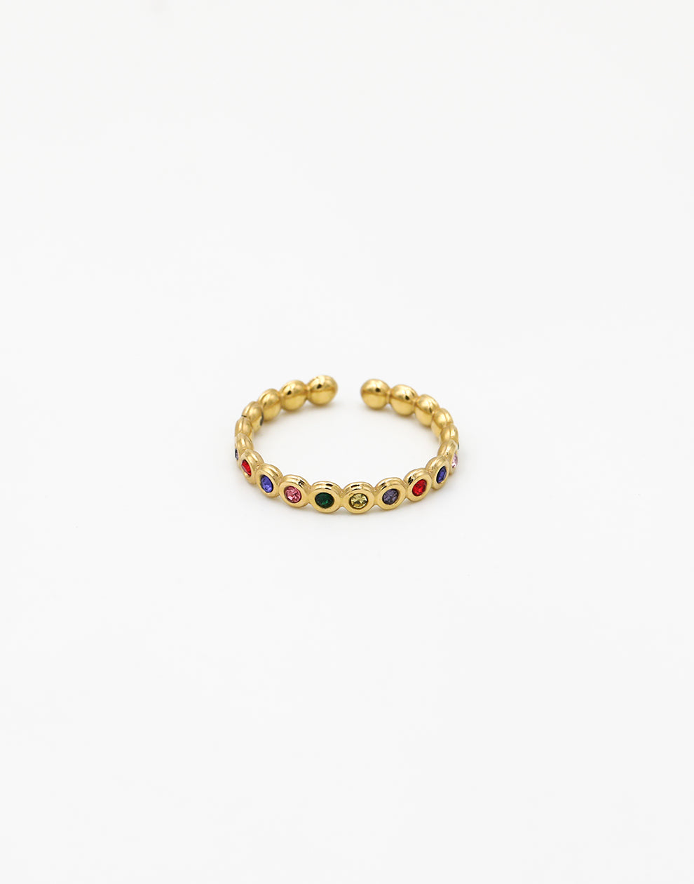 Ring bolletjes rainbow goudkleurig