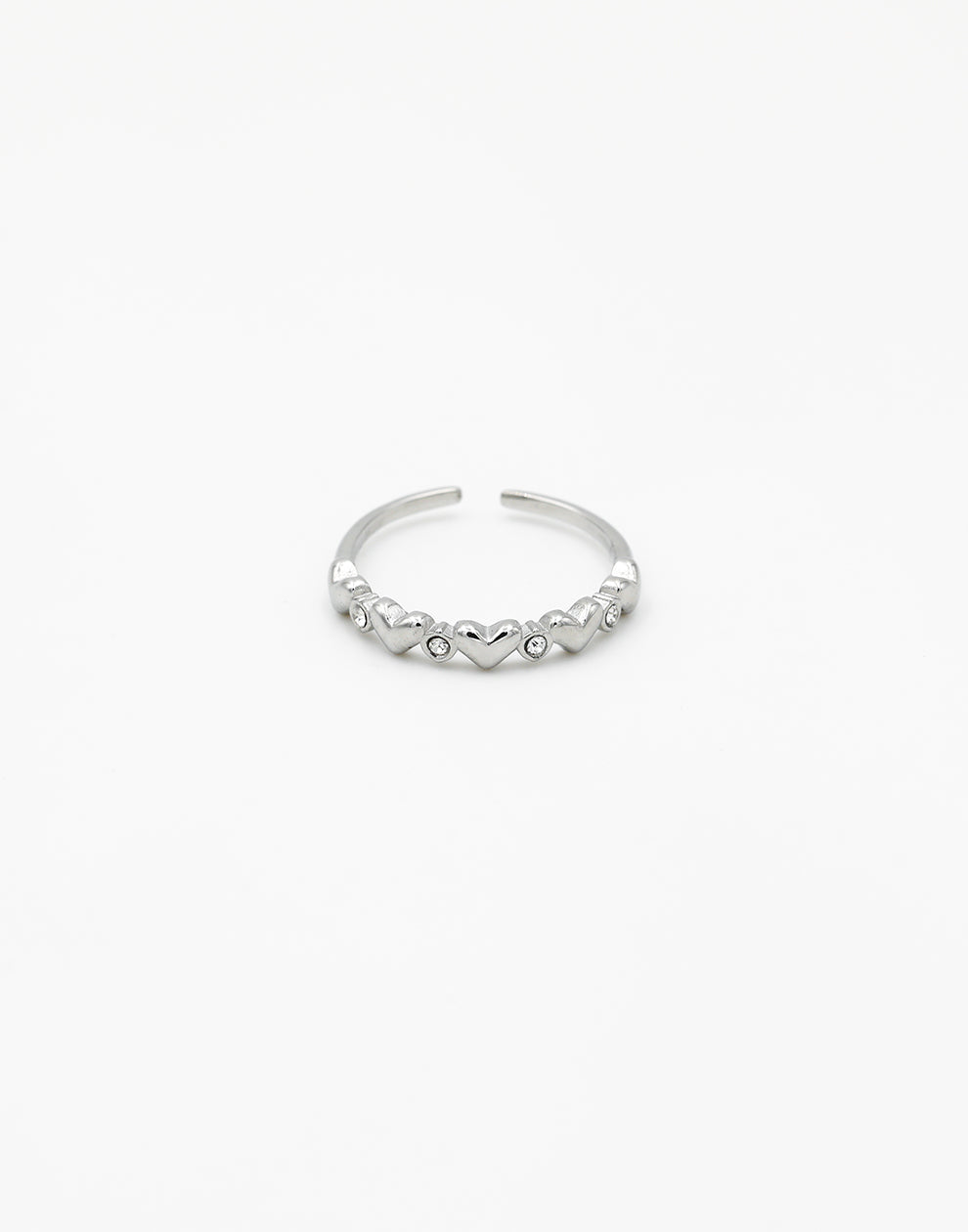 Ring hartjes en steentjes zilverkleurig