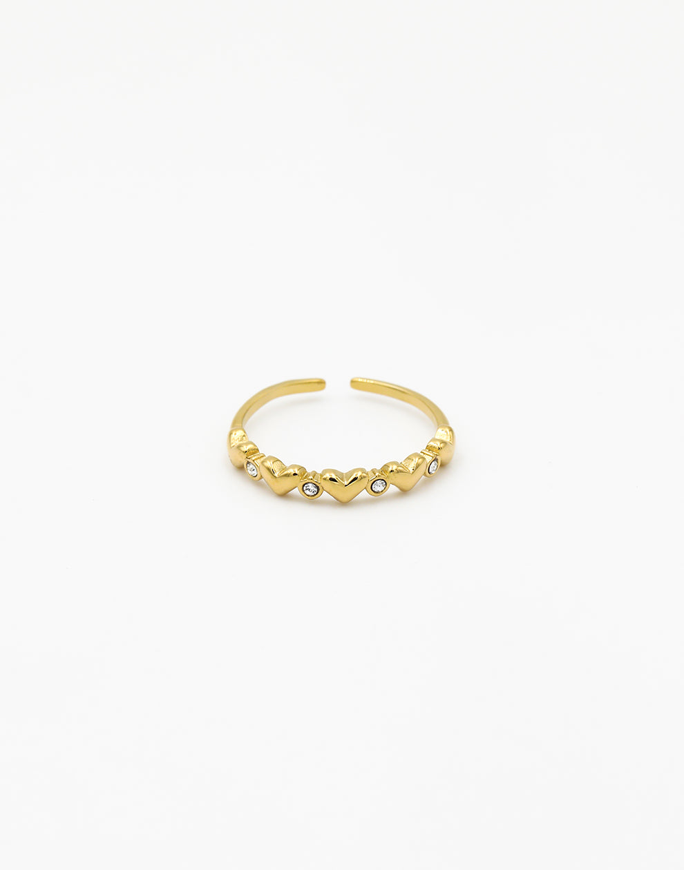 Ring hartjes en steentjes goudkleurig