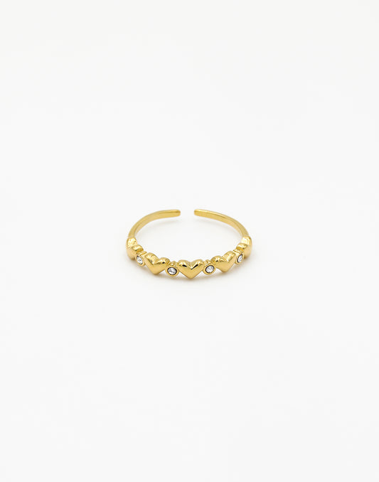 Ring hartjes en steentjes goudkleurig