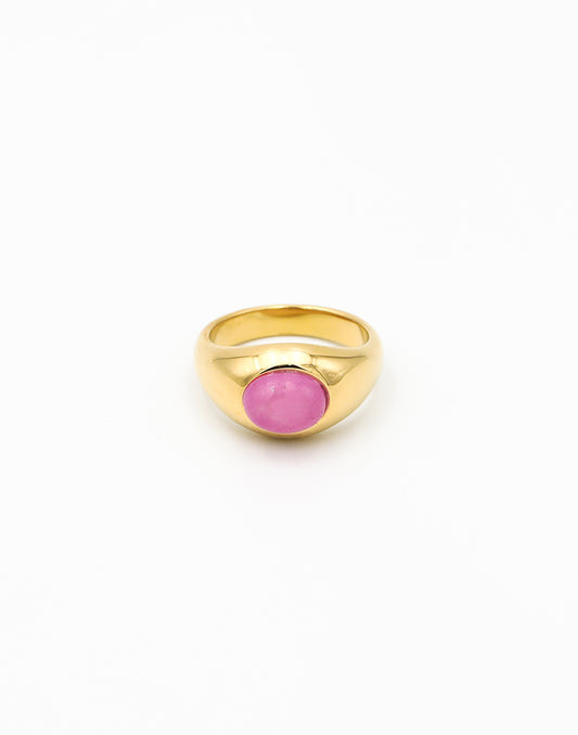 Zegelring met ovale steen roze