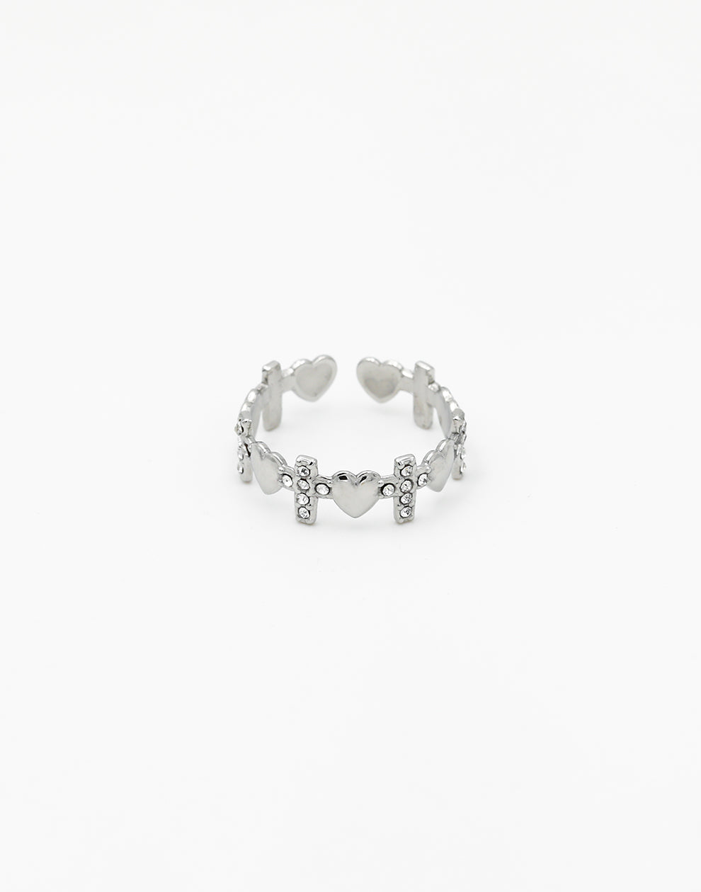 Ring bling-kruisjes en hartjes zilverkleurig