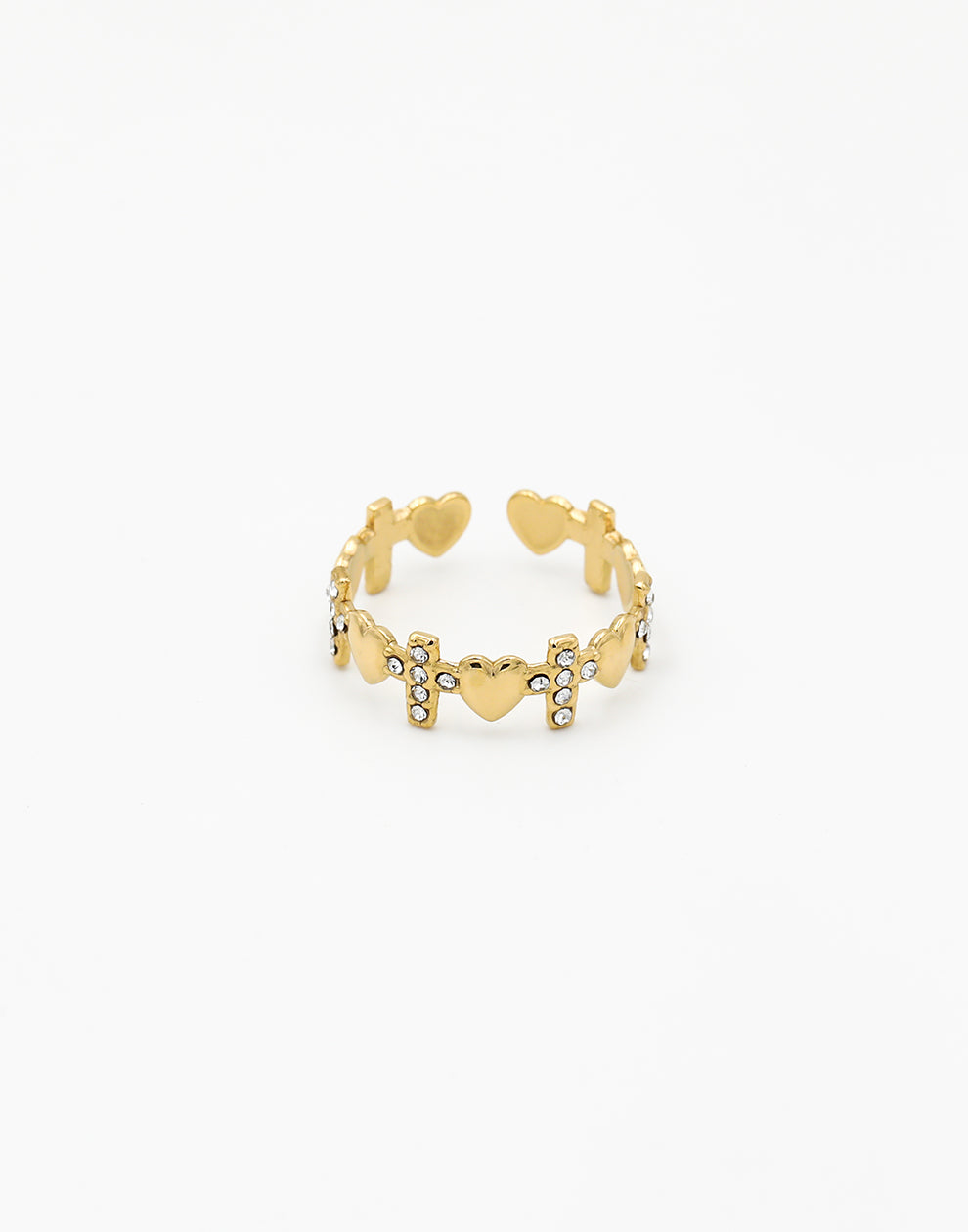 Ring bling-kruisjes en hartjes goudkleurig