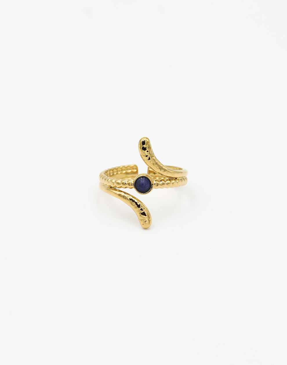 Dubbele ring elegant met steen blauw