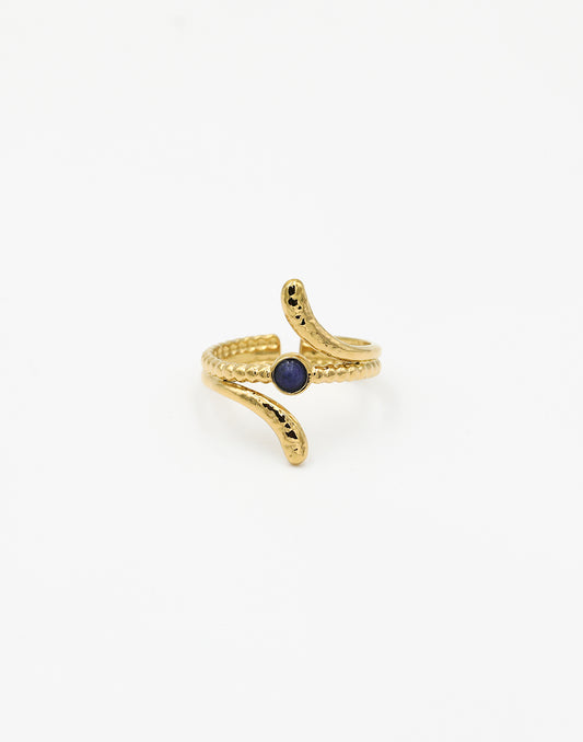 Dubbele ring elegant met steen blauw