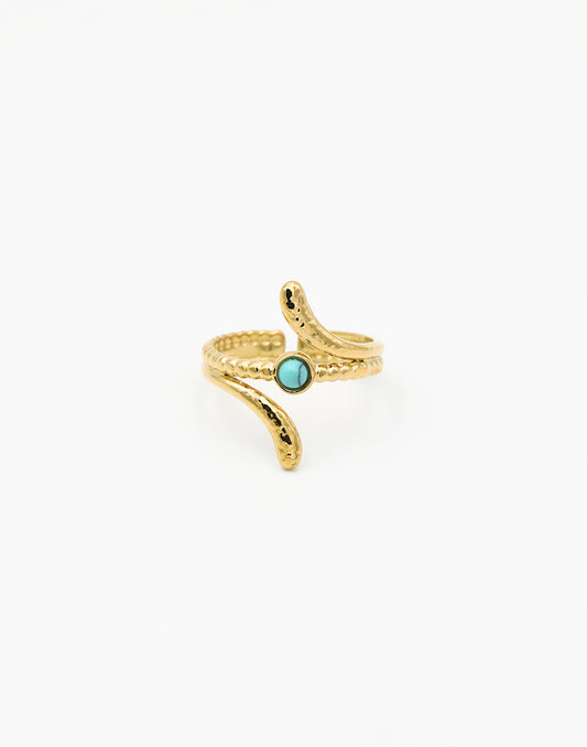 Dubbele ring elegant met steen turquoise
