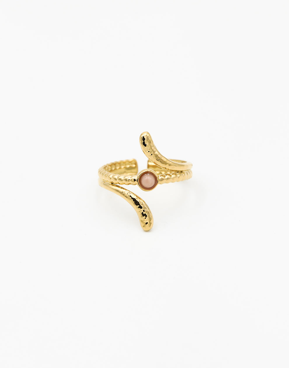 Dubbele ring elegant met steen roze