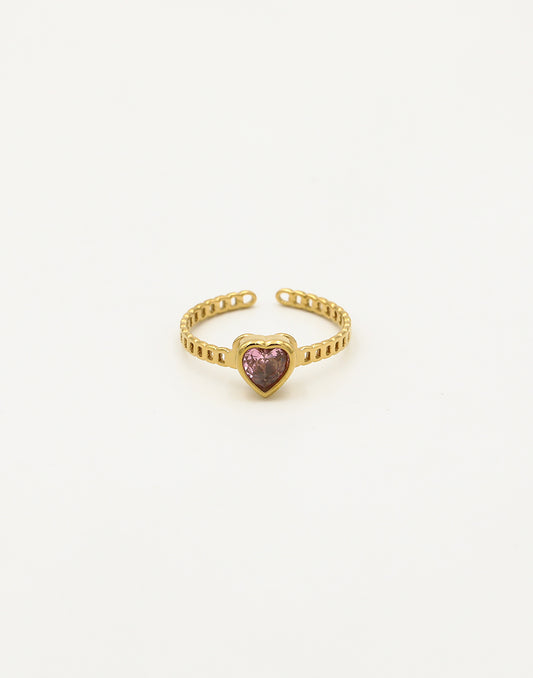 Ring hart met steen roze goudkleurig