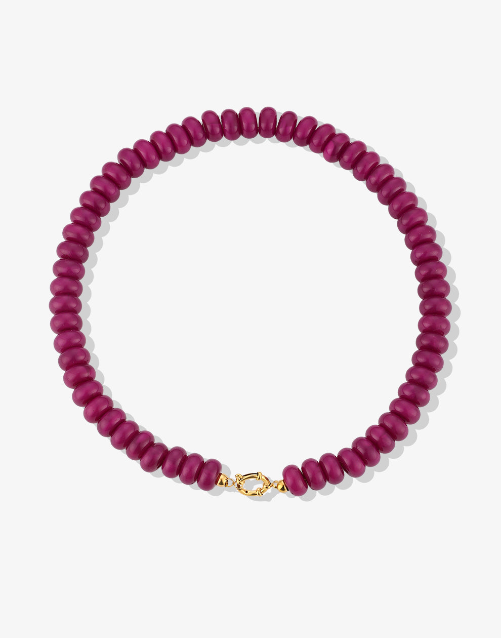 Oval bead necklace with purple clasp