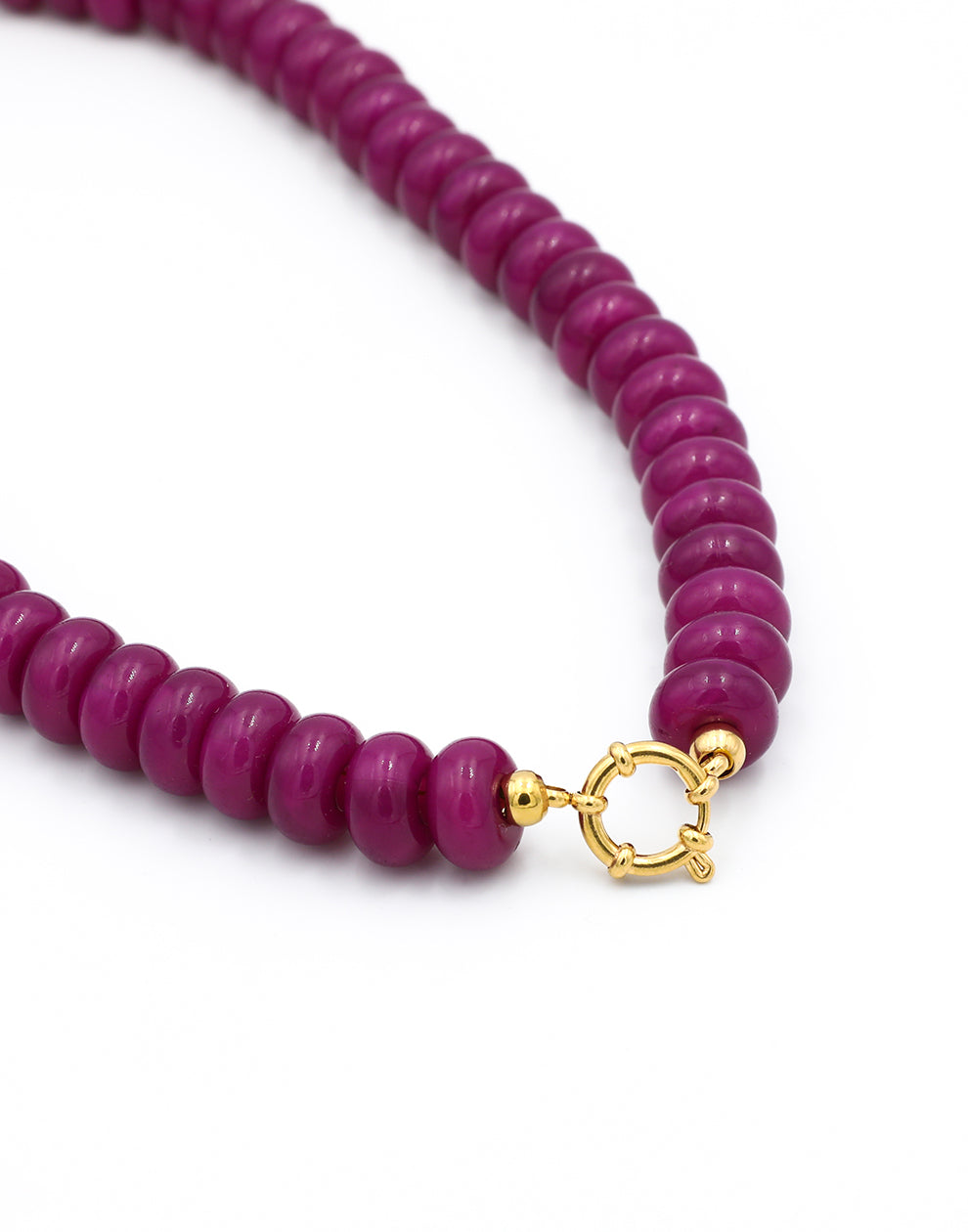 Oval bead necklace with purple clasp